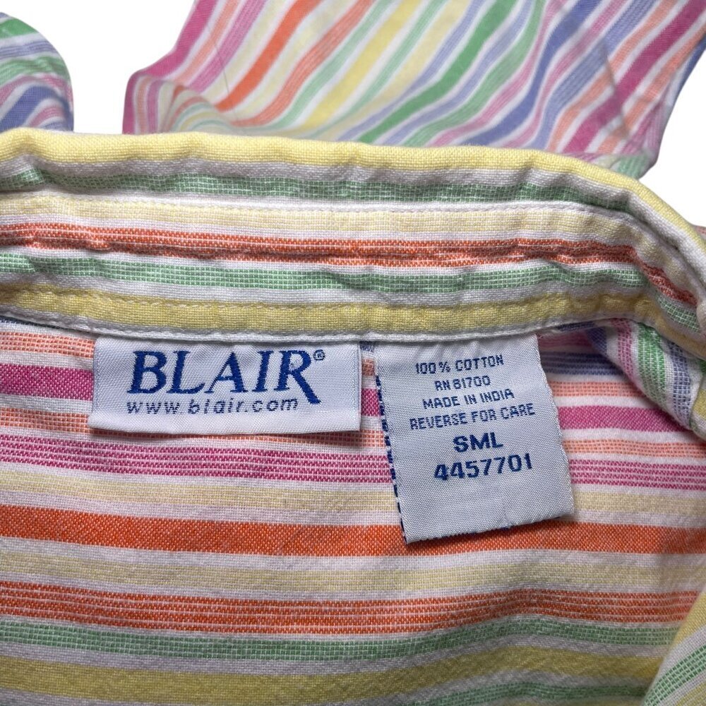 Blair Women’s Rainbow Stripe Button Down Shirt Tortoise Buttons 100% Cotton S - Picture 2 of 5